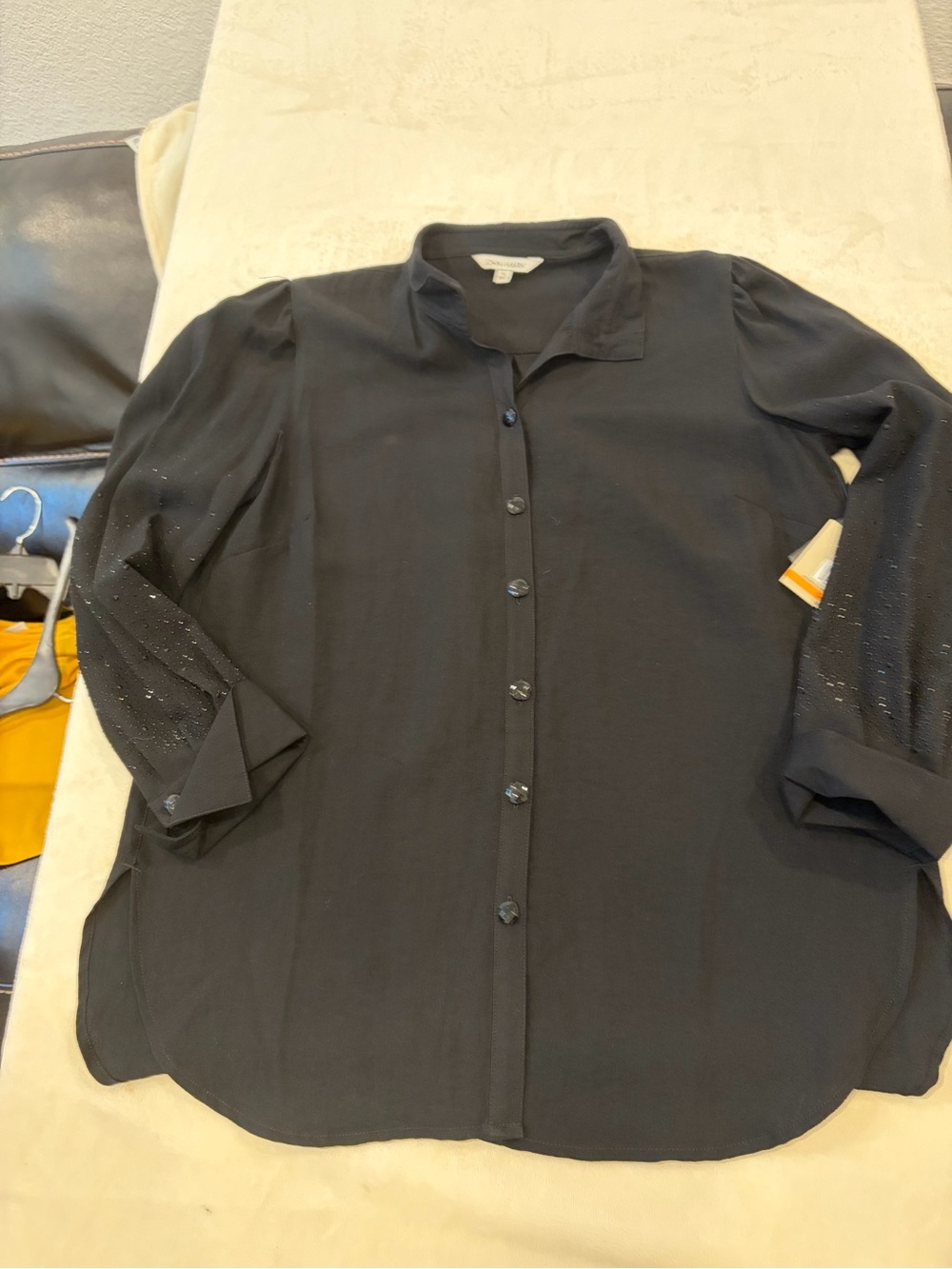 John Mark Black Button-Down Shirt with Sparkle Sleeve Detail